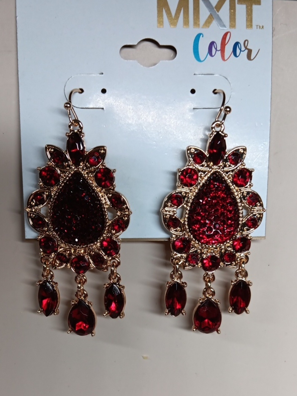 Mixit Gold-Tone Red Crystal Teardrop Dangle Earrings